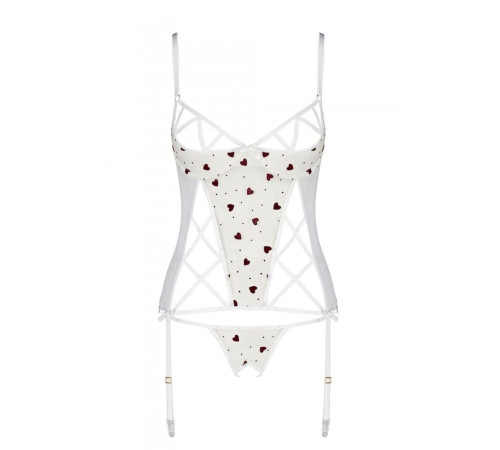 Корсет з підв'язками, стрінги Passion LOVELIA CORSET S/M, white