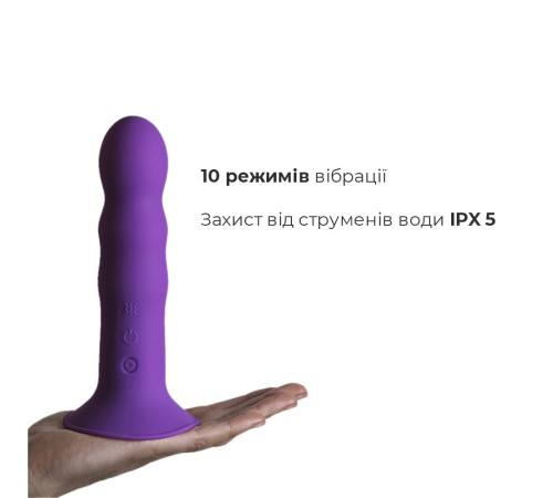 Двошаровий ділдо з вібрацією Adrien Lastic Hitsens 3 Purple, відмінно для страпона, діаметр 4 см, до