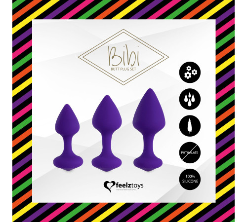 Набір силіконових анальних пробок FeelzToys - Bibi Butt Plug Set 3 pcs Purple