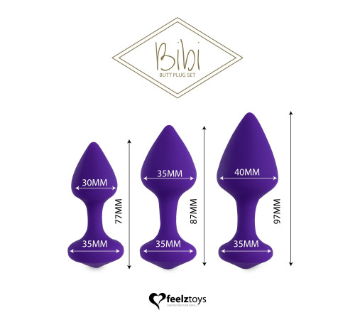 Набір силіконових анальних пробок FeelzToys - Bibi Butt Plug Set 3 pcs Purple