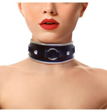 Ошейник из натуральной кожи со стразами и кольцом Art of Sex -  Collar Ring