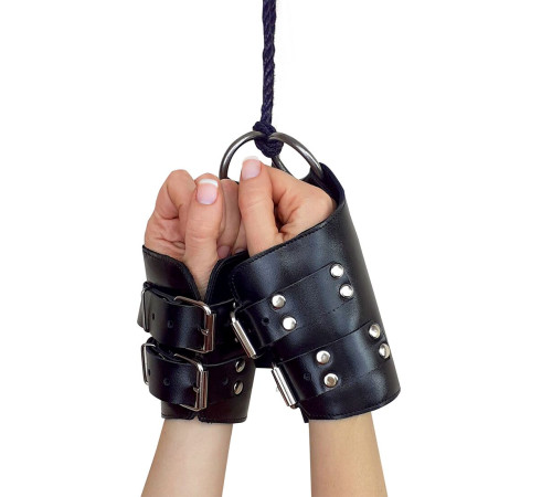 Манжети для підвісу за руки Art of Sex – Kinky Hand Cuffs For Suspension, чорні, натуральна шкіра