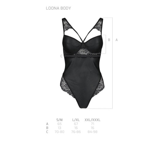 Боді з еко-шкіри та мережива Passion LOONA BODY L/XL, black