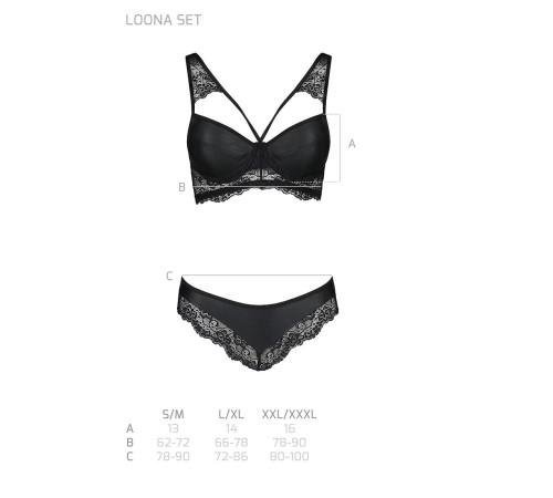 Комплект з еко-шкіри та мережива Passion LOONA SET L/XL, black, бра і трусики