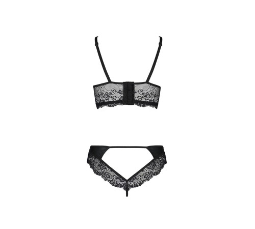 Комплект з еко-шкіри та мережива Passion LOONA SET L/XL, black, бра і трусики