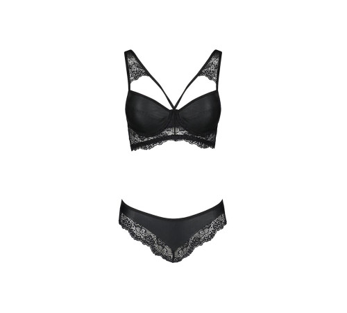 Комплект з еко-шкіри та мережива Passion LOONA SET S/M, black, бра і трусики