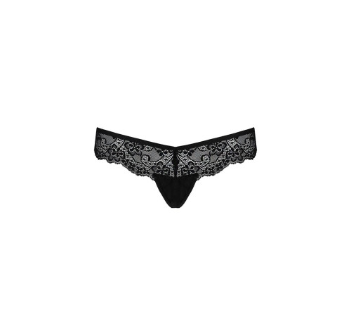 Мереживні трусики-танга з атласним бантиком Passion NAJA THONG S/M, black