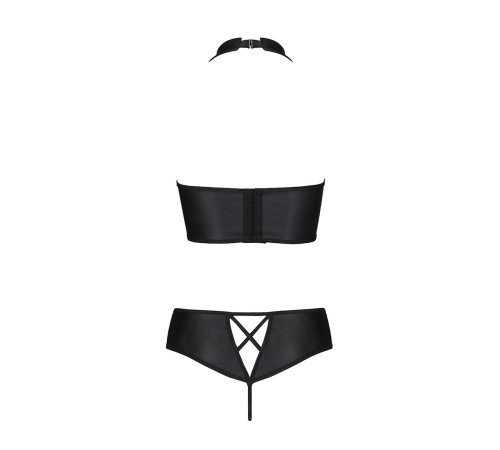 Комплект з еко-шкіри Passion NANACY BIKINI L/XL, black, бра та трусики з імітацією шнурівки