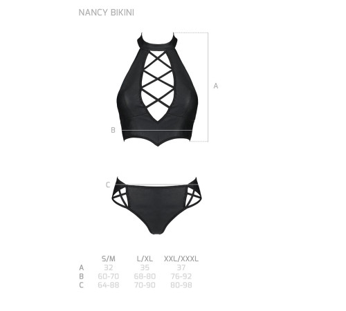 Комплект з еко-шкіри Passion NANACY BIKINI L/XL, black, бра та трусики з імітацією шнурівки