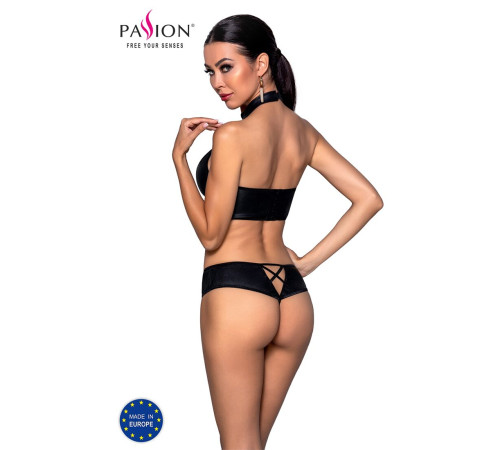 Комплект з еко-шкіри Passion NANACY BIKINI L/XL, black, бра та трусики з імітацією шнурівки