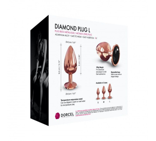 Металева анальна пробка із прикрасою у вигляді кристалу Dorcel - Diamond Plug Rose Gold L