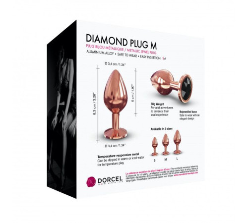 Металева анальна пробка із прикрасою у вигляді кристалу Dorcel - Diamond Plug Rose Gold M