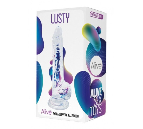 Прозорий фалоімітатор Alive Jelly Dildo Lusty, ТПЕ, присоска, діаметр 3,2см, довжина 18см