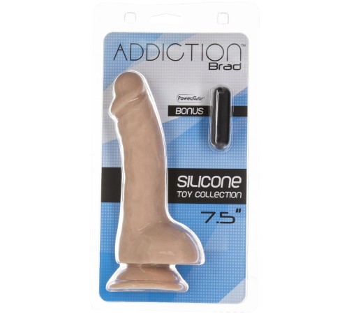 Вигнутий фалоімітатор на присосці ADDICTION — BRAD 7,5″ Dildo With Balls, Beige