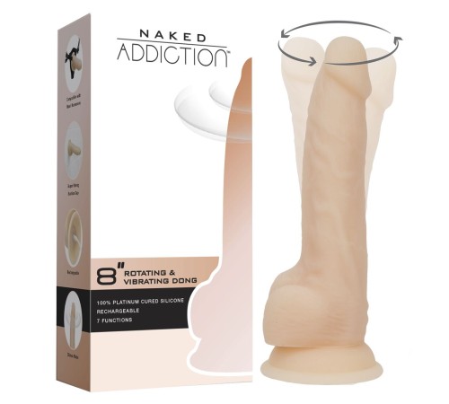 Фалоімітатор з вібрацією та ротацією Naked ADDICTION James 8″ Rotating & Vibrating Dong, пульт ДК