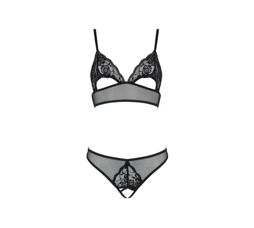 Комплект із бралету з ажурним ліфом та відкритими трусиками Passion CHRISTA SET Open Bra L/XL black