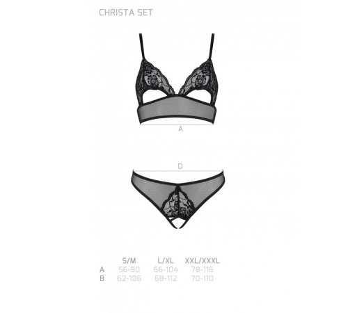 Комплект із бралету з ажурним ліфом та відкритими трусиками Passion CHRISTA SET Open Bra L/XL black