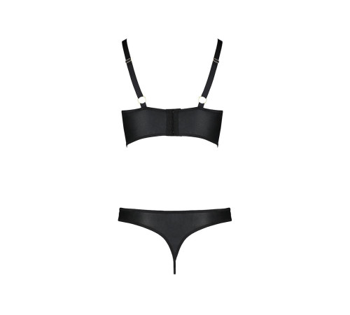 Комплект з екошкіри з люверсами та ремінцями Passion MALWIA BIKINI L/XL, black, бра та трусики