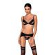 Комплект з екошкіри Passion MILEY SET L/XL, black, трусики, бюстгальтер, пояс для панчіх