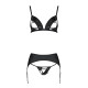 Комплект з екошкіри Passion MILEY SET L/XL, black, трусики, бюстгальтер, пояс для панчіх