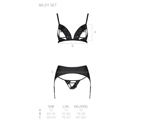 Комплект з екошкіри Passion MILEY SET L/XL, black, трусики, бюстгальтер, пояс для панчіх