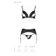 Комплект з екошкіри Passion MILEY SET L/XL, black, трусики, бюстгальтер, пояс для панчіх