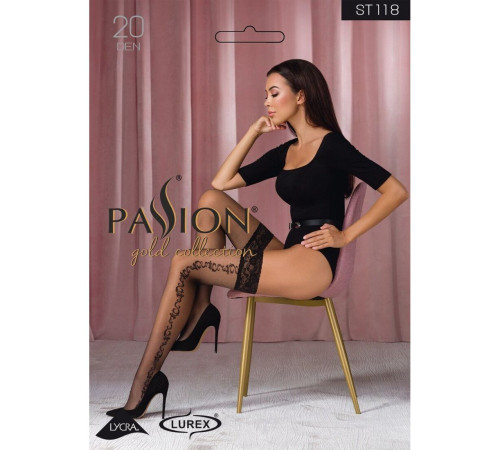 Панчохи Passion ST118 1/2 black, на ажурній силіконовій резинці, з бічним вертикальним малюнком