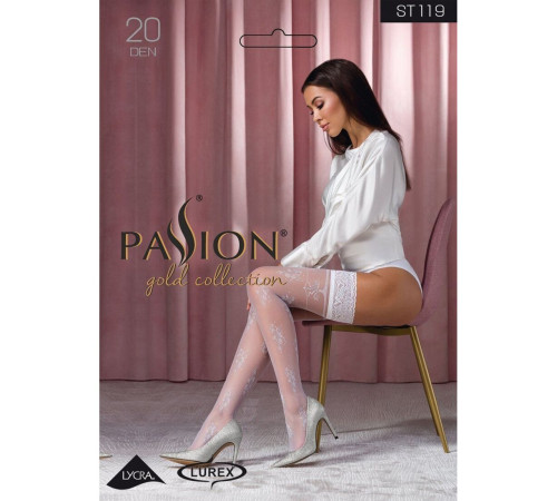 Панчохи Passion ST119 1/2 white, ажурна силіконова резинка з квітковим декором і люрексовою ниткою