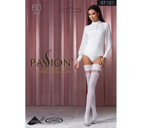 Панчохи Passion ST121 1/2 white на ажурній силіконовій резинці з квітковим орнаментом і вертикальним