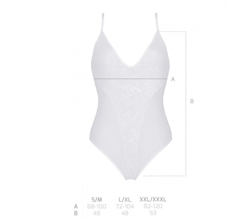 Боді з ажурним декором та відкритим кроком Passion URSULA BODY S/M, white