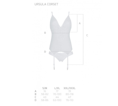 Корсет із пажами, трусики з ажурним декором та відкритим кроком Passion URSULA CORSET L/XL, white