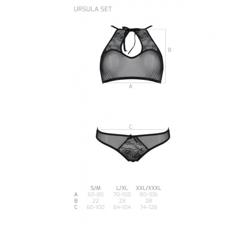 Комплект: бра, трусики з ажурним декором та відкритим кроком Passion URSULA SET L/XL, black