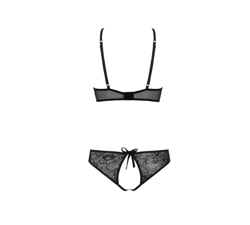 Комплект: бра, трусики з ажурним декором та відкритим кроком Passion URSULA SET L/XL, black