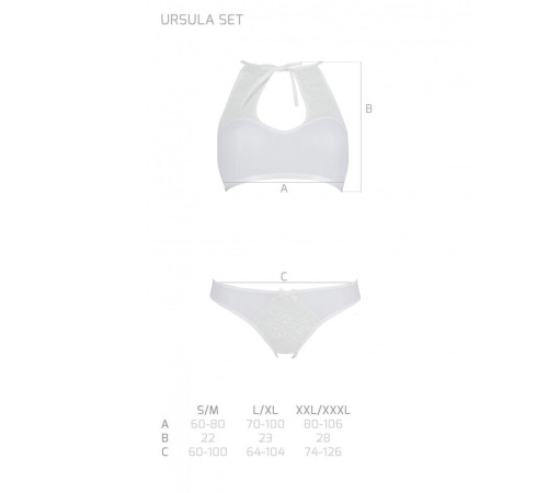 Комплект із бра, трусиків з ажурним декором та відкритим кроком Passion URSULA SET XXL/XXXL, white