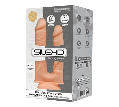 Фалоімітатор подвійний SilexD Double Gusto Flesh (Model 1 size 8" & 7"), двошаровий, силікон + Silex