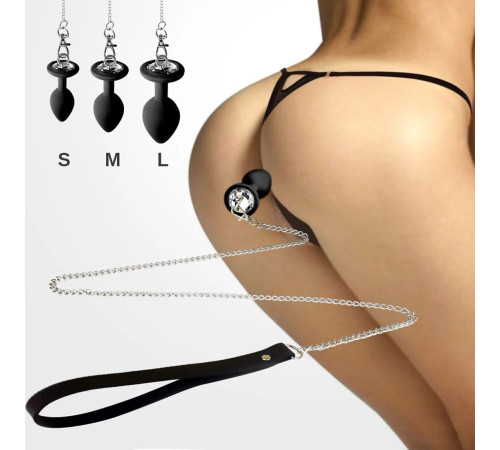 Силіконова анальна пробка Art of Sex Metal Anal Plug with Leash size S з повідцем Black