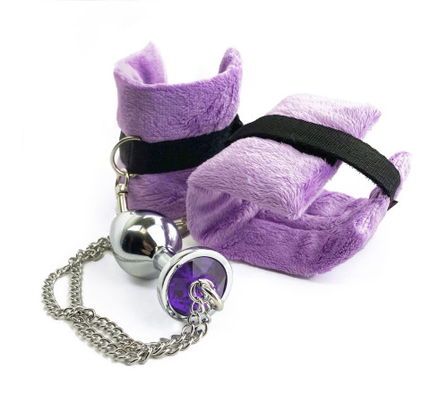 Наручники з металевою анальною пробкою Art of Sex Handcuffs with Metal Anal Plug size M Purple