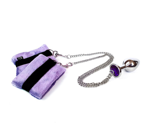 Наручники з металевою анальною пробкою Art of Sex Handcuffs with Metal Anal Plug size M Purple