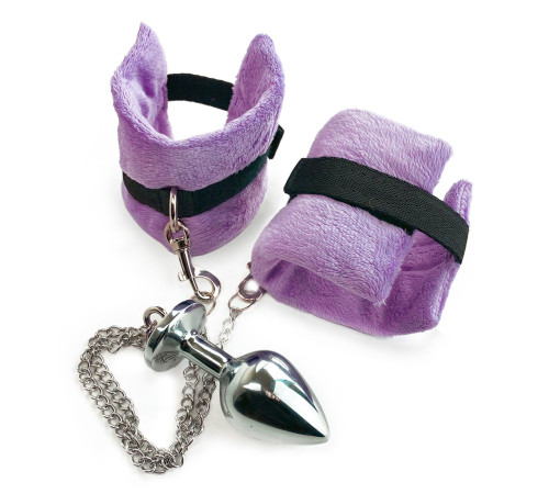 Наручники з металевою анальною пробкою Art of Sex Handcuffs with Metal Anal Plug size M Purple