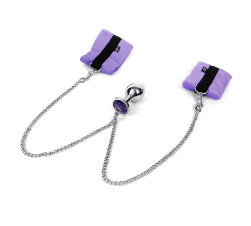 Наручники з металевою анальною пробкою Art of Sex Handcuffs with Metal Anal Plug size M Purple