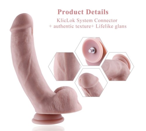 Силіконовий фалоімітатор для секс-машин Hismith 8.3″ Silicone Dildo, вигнутий, система KlicLok