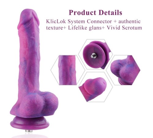 Фалоімітатор 8.2″ з вібрацією для секс-машин Hismith Purple Silicone Dildo with Vibe, KlicLok