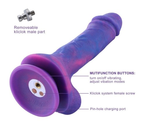 Фалоімітатор 8.2″ з вібрацією для секс-машин Hismith Purple Silicone Dildo with Vibe, KlicLok