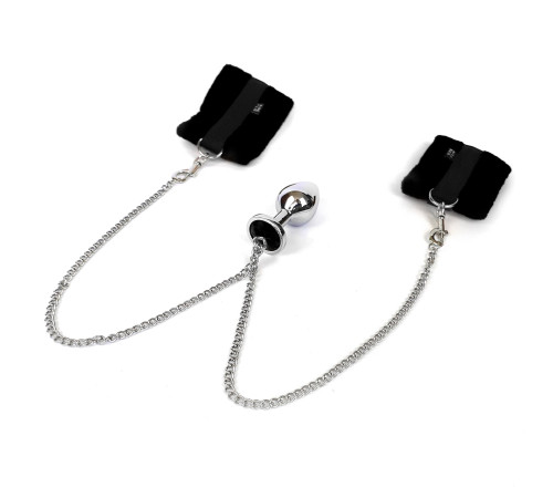 Наручники з металевою анальною пробкою Art of Sex Handcuffs with Metal Anal Plug  size M Black