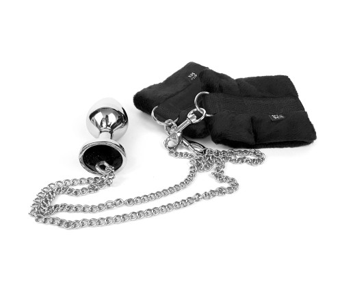 Наручники з металевою анальною пробкою Art of Sex Handcuffs with Metal Anal Plug  size M Black