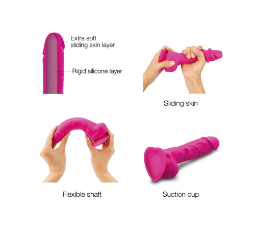 Реалістичний фалоімітатор Strap-On-Me Sliding Skin Realistic Dildo Fuchsia S, ефект рухливої шкіри