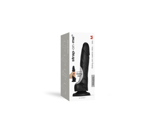 Реалістичний фалоімітатор Strap-On-Me Sliding Realistic Skin Dildo Black M, ефект рухливої шкіри