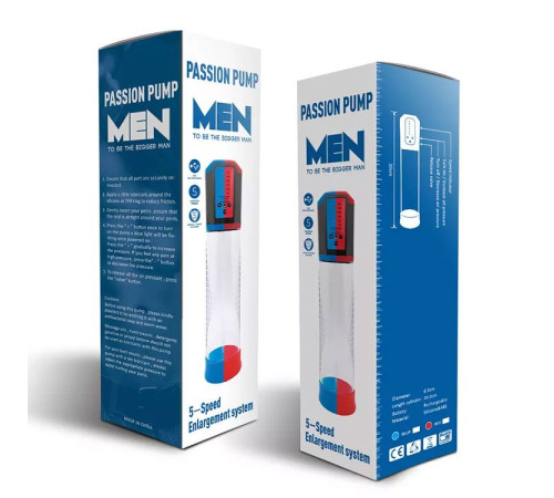 Автоматична вакуумна помпа Men Powerup Passion Enlargement system Blue, перезаряджувана, 5 режимів