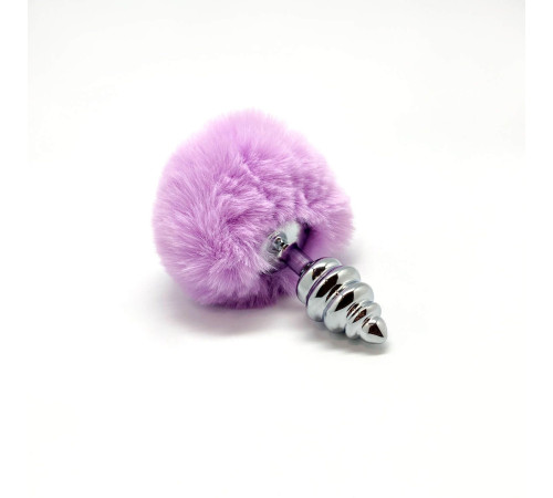 Металева анальна пробка Кролячий хвостик Alive Fluffy Twist Plug S Purple, діаметр 2,9 см