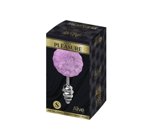 Металева анальна пробка Кролячий хвостик Alive Fluffy Twist Plug S Purple, діаметр 2,9 см